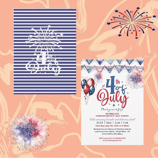 4 juli ballon moderne kalligrafie feestuitnodiging aankondiging