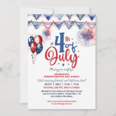 4 juli ballon moderne kalligrafie feestuitnodiging aankondiging (Voorkant)