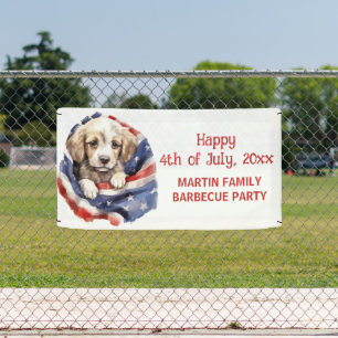 4 juli Barbecue Party Amerikaanse vlag puppy Spandoek