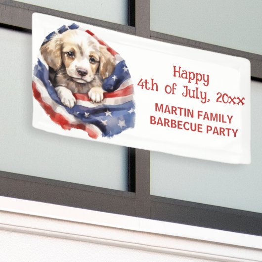 4 juli Barbecue Party Amerikaanse vlag puppy Spandoek (Buitenkant Gebouw)