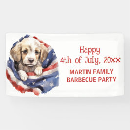 4 juli Barbecue Party Amerikaanse vlag puppy Spandoek
