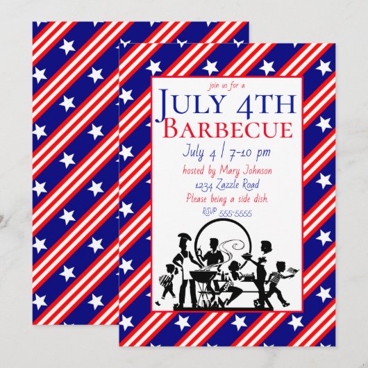 4 juli Barbecue Sterren, rood, witte strepen Kaart (Voorkant / Achterkant)