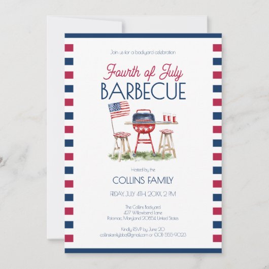 4 juli Barbecue Waterverf Vlag Zomerfeest Kaart (Voorkant)