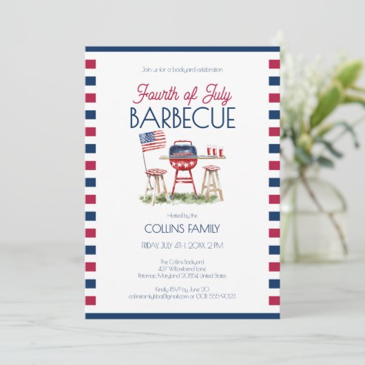 4 juli Barbecue Waterverf Vlag Zomerfeest Kaart (Staand voorkant)