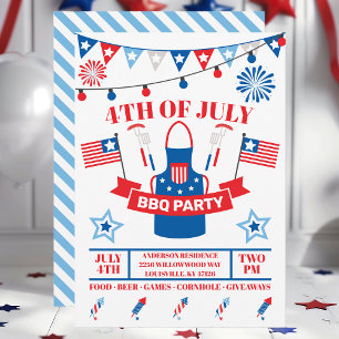 4 juli barbecueschort Lichtblauw BBQ-feest Kaart