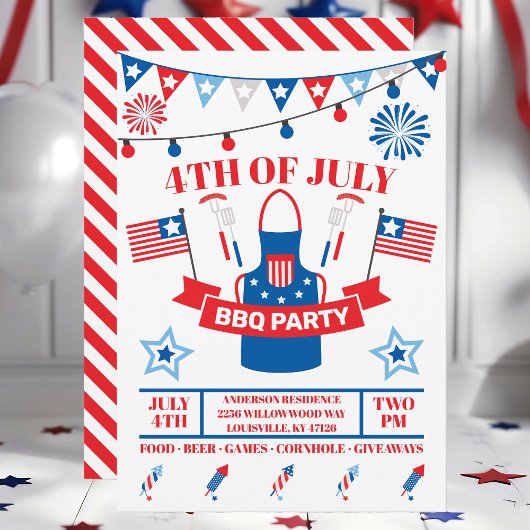 4 juli barbecueschort rood BBQ-feest  Kaart