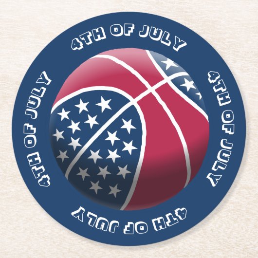4 juli basketbal ronde kartonnen onderzetter (Voorkant)