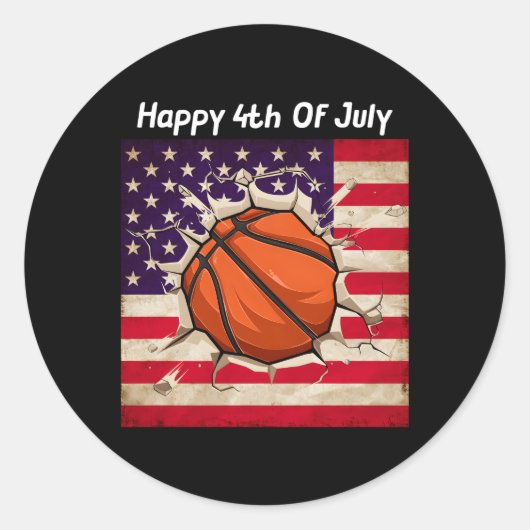 4 juli Basketbal Vierde familie USA Ronde Sticker (Voorkant)