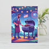 4 juli BBQ Aangepast Feestje Kaart (Staand voorkant)