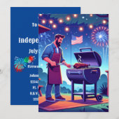 4 juli BBQ Aangepast Feestje Kaart (Voorkant / Achterkant)
