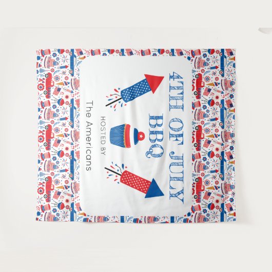 4 juli BBQ Amerikaanse Tapestry Achtergrond Wandkleed (Voorkant (horizontaal))