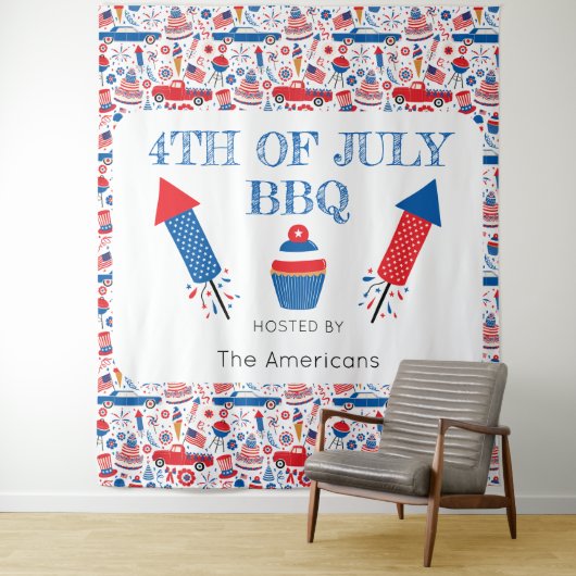 4 juli BBQ Amerikaanse Tapestry Achtergrond Wandkleed (In situ)