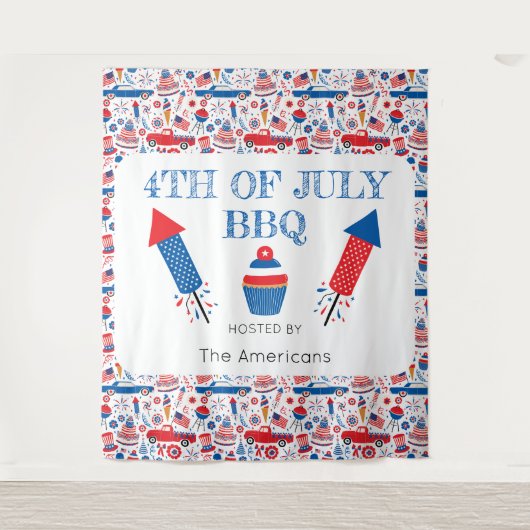 4 juli BBQ Amerikaanse Tapestry Achtergrond Wandkleed (Voorkant)