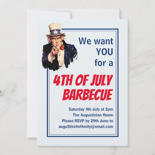 4 JULI BBQ BARBECUE Uncle Sam Gepersonaliseerd Kaart (Voorkant)
