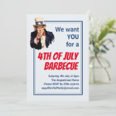 4 JULI BBQ BARBECUE Uncle Sam Gepersonaliseerd Kaart (Staand voorkant)