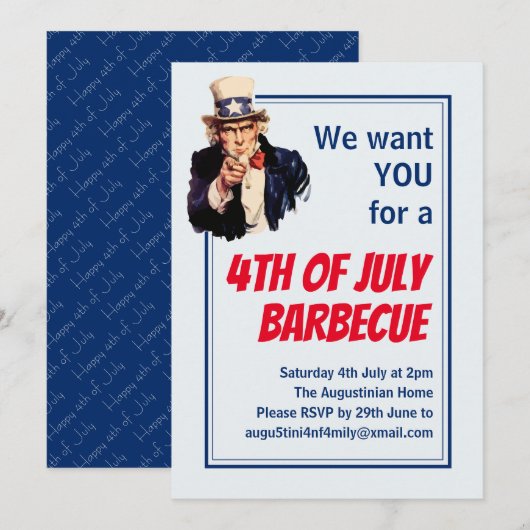 4 JULI BBQ BARBECUE Uncle Sam Gepersonaliseerd Kaart (Voorkant / Achterkant)