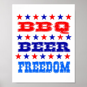 4 juli BBQ Beer Freedom Shirt Amerika Trots Amer Poster