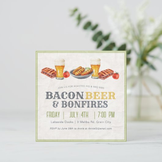 4 juli BBQ Bier Bonfires Vakantiefeest Kaart (Staand voorkant)
