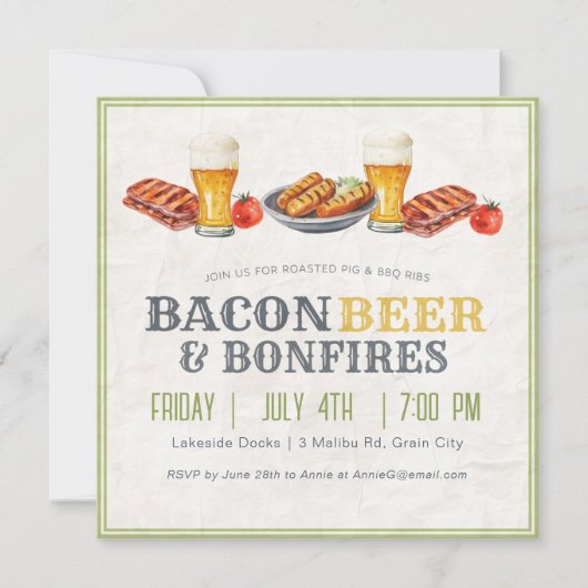 4 juli BBQ Bier Bonfires Vakantiefeest Kaart (Voorkant)