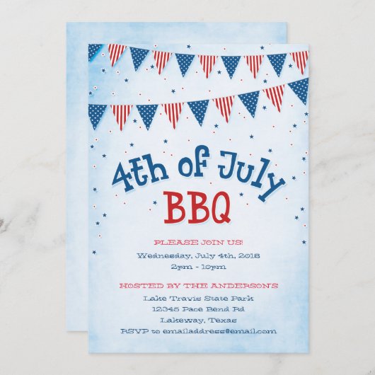 4 juli BBQ Bunting Kaart (Voorkant / Achterkant)