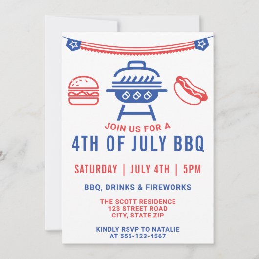 4 juli BBQ Burger Hotdog Cookout Modern Kaart (Voorkant)