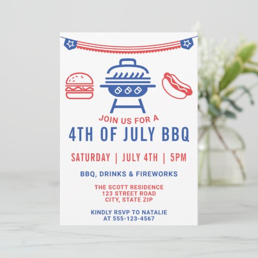 4 juli BBQ Burger Hotdog Cookout Modern Kaart (Staand voorkant)