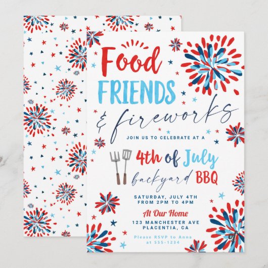 4 juli BBQ Buurt Block Party Kaart (Voorkant / Achterkant)