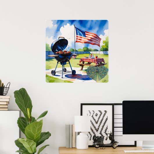 4 juli BBQ Celebration Grill Poster (Thuiskantoor)