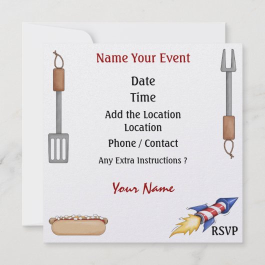 4 juli - BBQ Cook Out ! SRF Kaart (Achterkant)