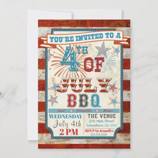 4 juli BBQ Cookout Invitations Kaart (Voorkant)