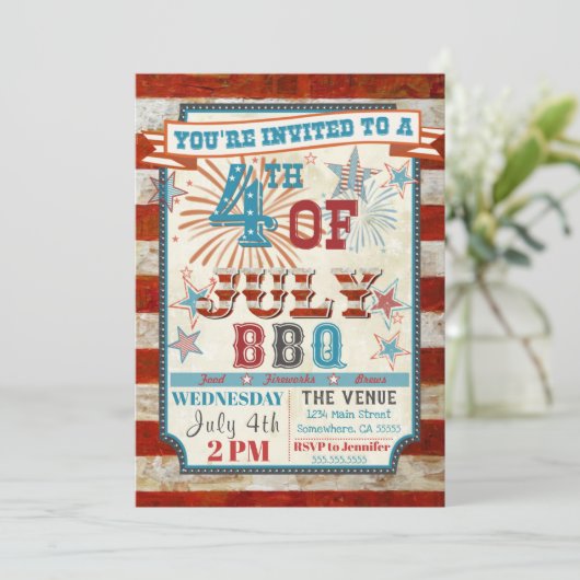 4 juli BBQ Cookout Invitations Kaart (Staand voorkant)