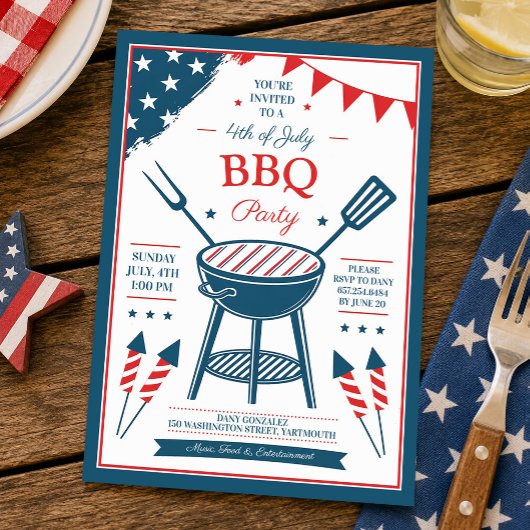 4 juli BBQ-feest uitnodiging