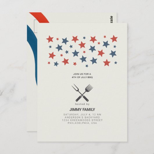 4 juli BBQ Party Invitation Briefkaart (Voorkant / Achterkant)