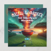 4 juli BBQ Party Met Grill en Vuurwerk Kaart (Voorkant / Achterkant)