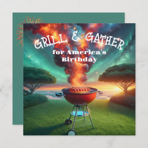 4 juli BBQ Party Met Grill en Vuurwerk Kaart