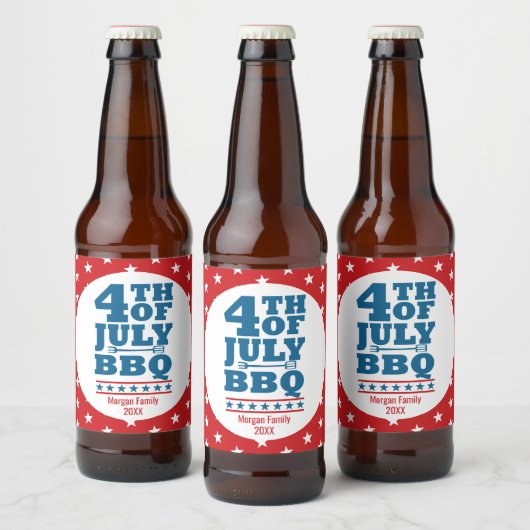 4 juli BBQ Party Personalized Red Star Bier Etiket (Flessen)