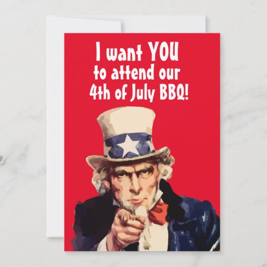 4 JULI BBQ PARTY UNCLE SAM PARTY UITNODIGINGEN (Voorkant)