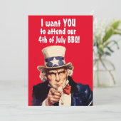 4 JULI BBQ PARTY UNCLE SAM PARTY UITNODIGINGEN (Staand voorkant)