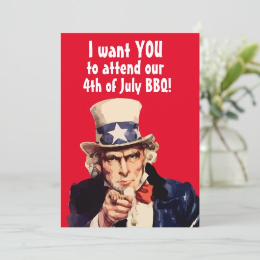 4 JULI BBQ PARTY UNCLE SAM PARTY UITNODIGINGEN (Staand voorkant)