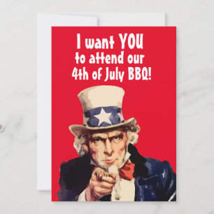4 JULI BBQ PARTY UNCLE SAM PARTY UITNODIGINGEN