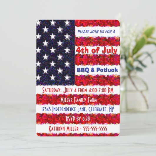4 juli BBQ & Potluck Kaart (Staand voorkant)