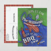 4 juli BBQ Red Gingham Family Picnic Briefkaart (Voorkant / Achterkant)