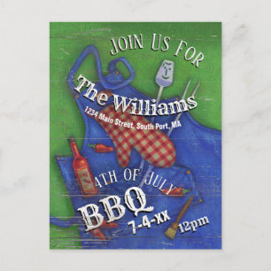 4 juli BBQ Red Gingham Family Picnic Briefkaart
