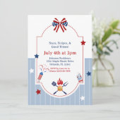 4 juli BBQ Rood Wit Blauwe Strepen Patriottisch Kaart (Staand voorkant)