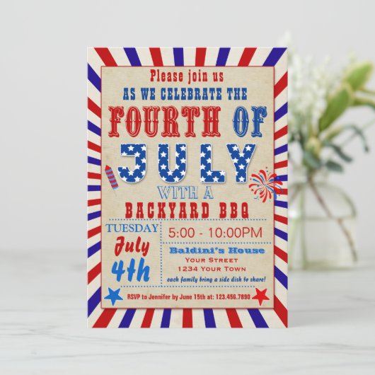 4 juli BBQ uitnodiging (Staand voorkant)