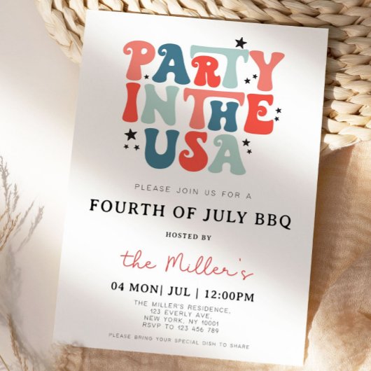 4 juli BBQ Uitnodiging, 4 juli Uitnodiging, 4 juli Kaart