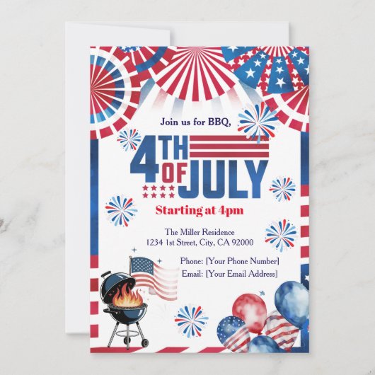 4 juli BBQ uitnodiging, feest in de VS uitnodiging (Voorkant)