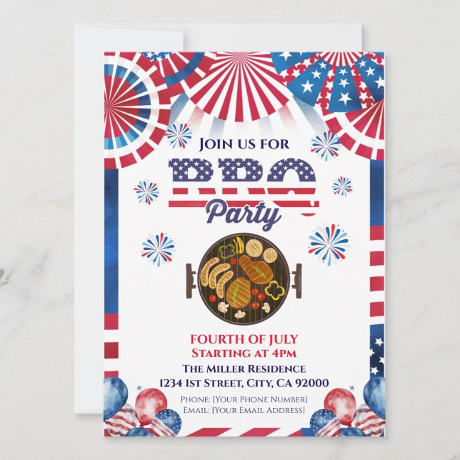4 juli BBQ uitnodiging, Feest in de VS uitnodiging (Voorkant)