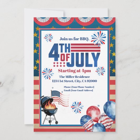 4 juli BBQ uitnodiging, Feest in de VS uitnodiging (Voorkant)