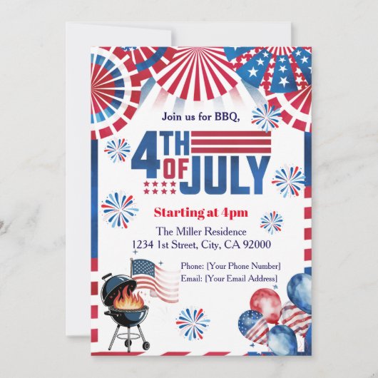 4 juli BBQ uitnodiging, Feest in de VS uitnodiging (Voorkant)